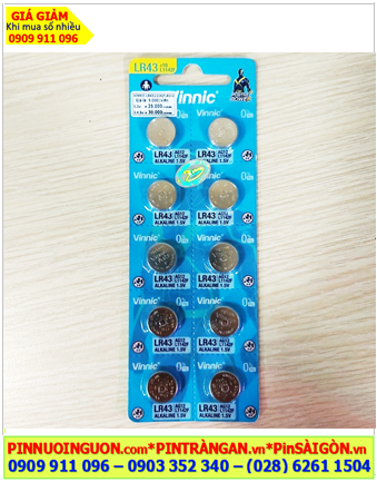 COMBO 01vỉ=10viên Pin cúc áo 1.5v alkaline Vinnic LR43, AG12 chính hãng _Giá chỉ 29.000/ Vỉ 10viên